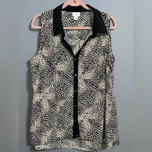Jaclyn Smith Sleeveless Blouse with Notched Collar animal print size 1XL